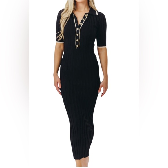 NWT Worth Collective Medium Black Button Ribbed Maxi Dress Maternity Friendly - Picture 1 of 12
